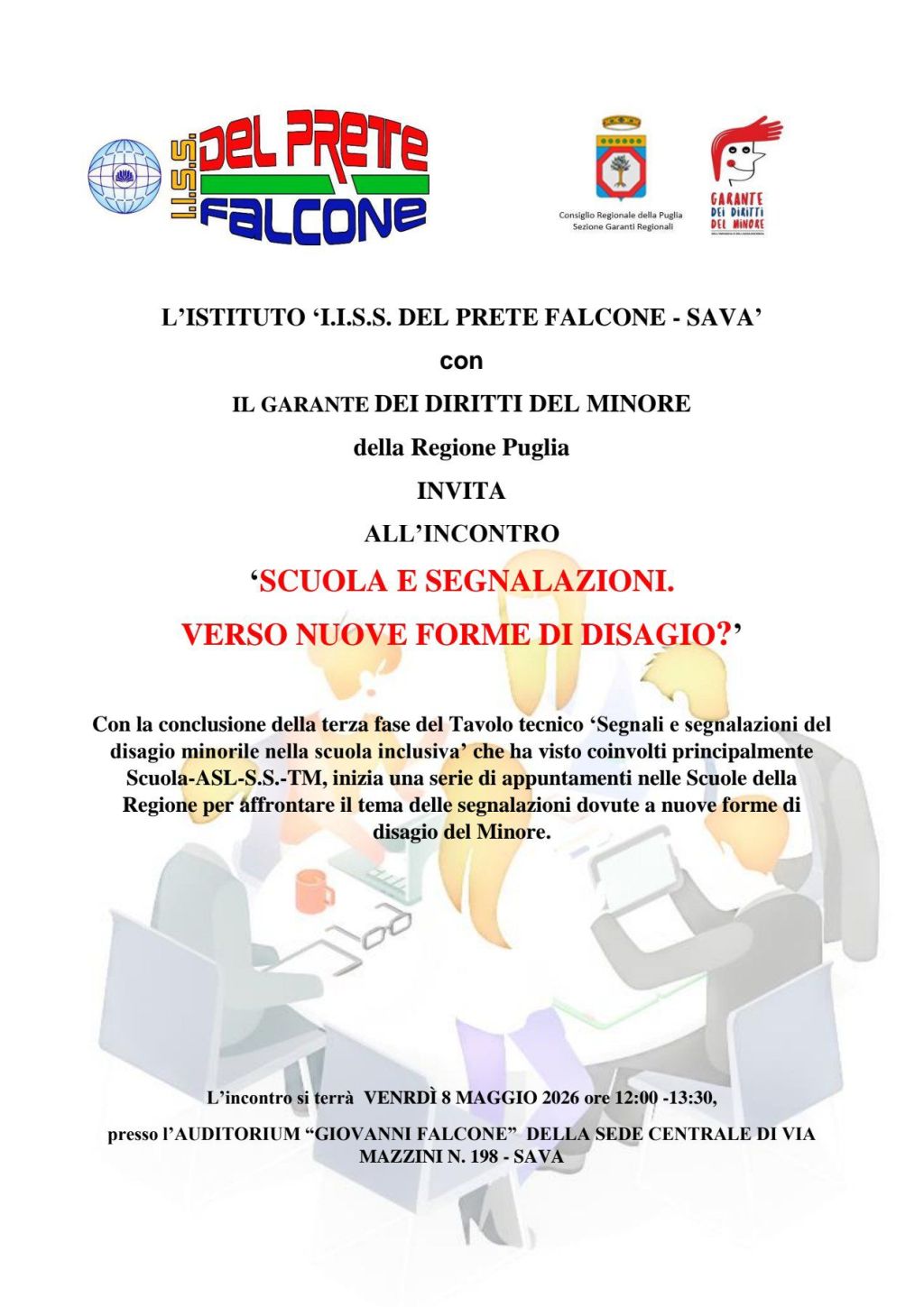 Incontro con il Garante dei Diritti del Minore al Del Prete Falcone, Sava, 8 maggio&nbsp;2026