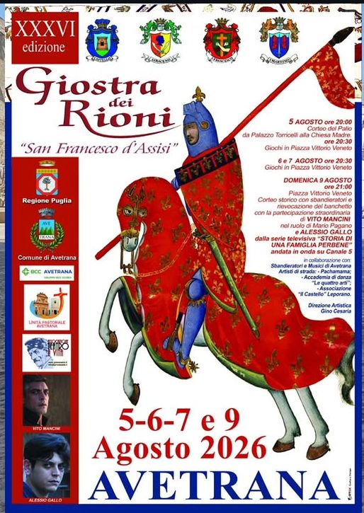 Giostra dei Rioni 2026: 5,6,7 e 9 agosto ad&nbsp;Avetrana