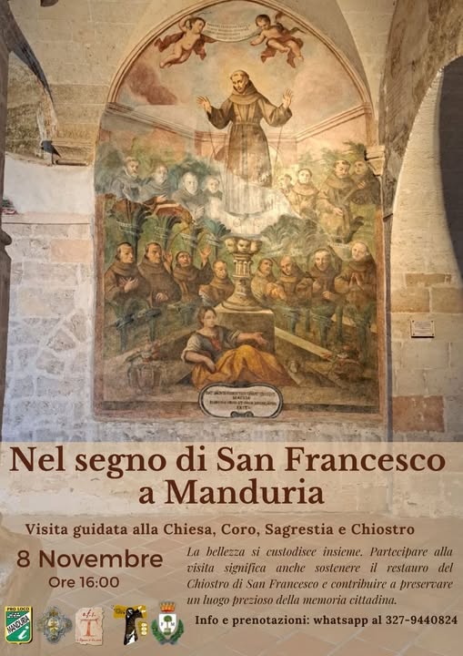 Visita guidata alla Chiesa, coro e chiostro di San Francesco a cura della Pro Loco di Manduria, 8 novembre&nbsp;2026
