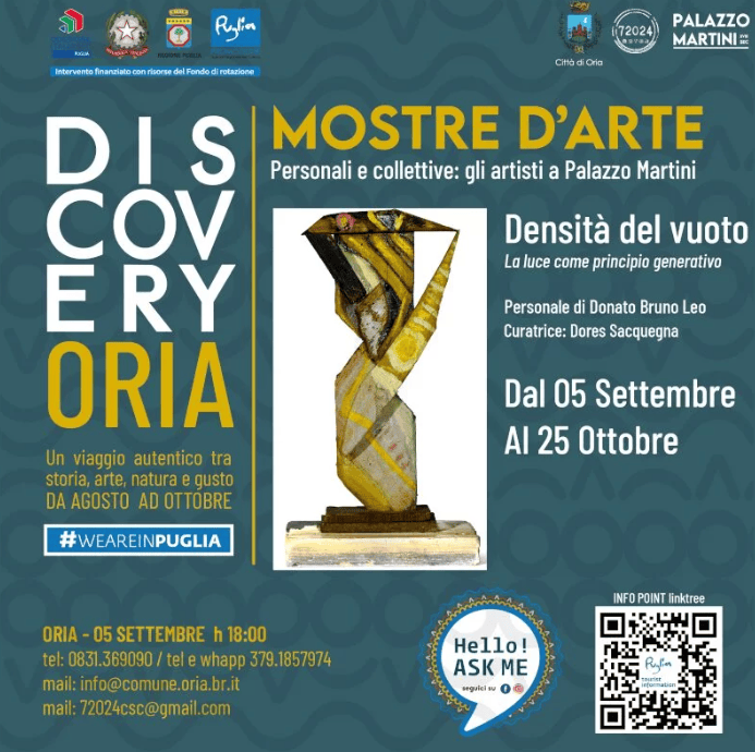 Oria, ultimi giorni per “Densità del vuoto”: il 25 ottobre chiude la mostra di Donato Bruno Leo a Palazzo&nbsp;Martini